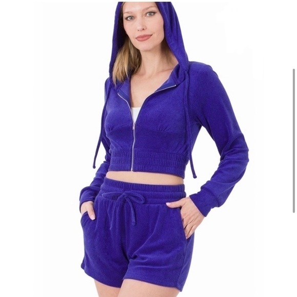 HOODIE Drawstring Short Set. Royal Blue. Cropped Hoodie Short Set. XL. NWT - Picture 1 of 6